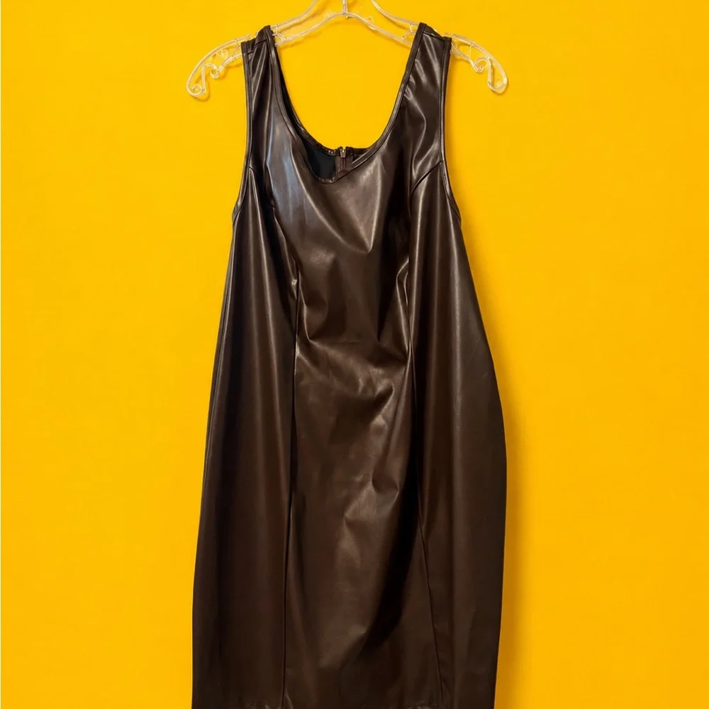 SHEIN Brown Faux Leather Midi Tank Dress
